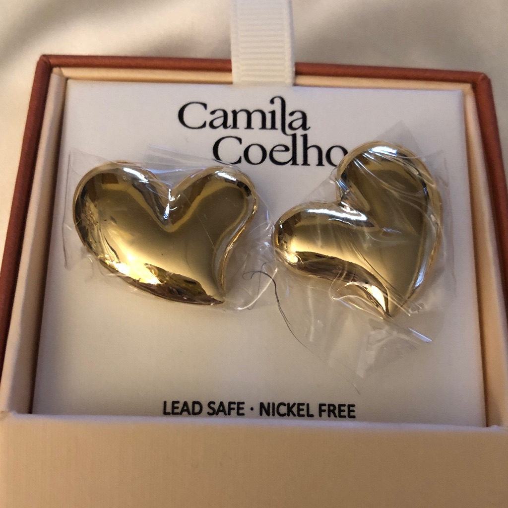 Camila Coelho Polished Gold Tone Puffy Abstract Heart Stud Earrings Nib 30$